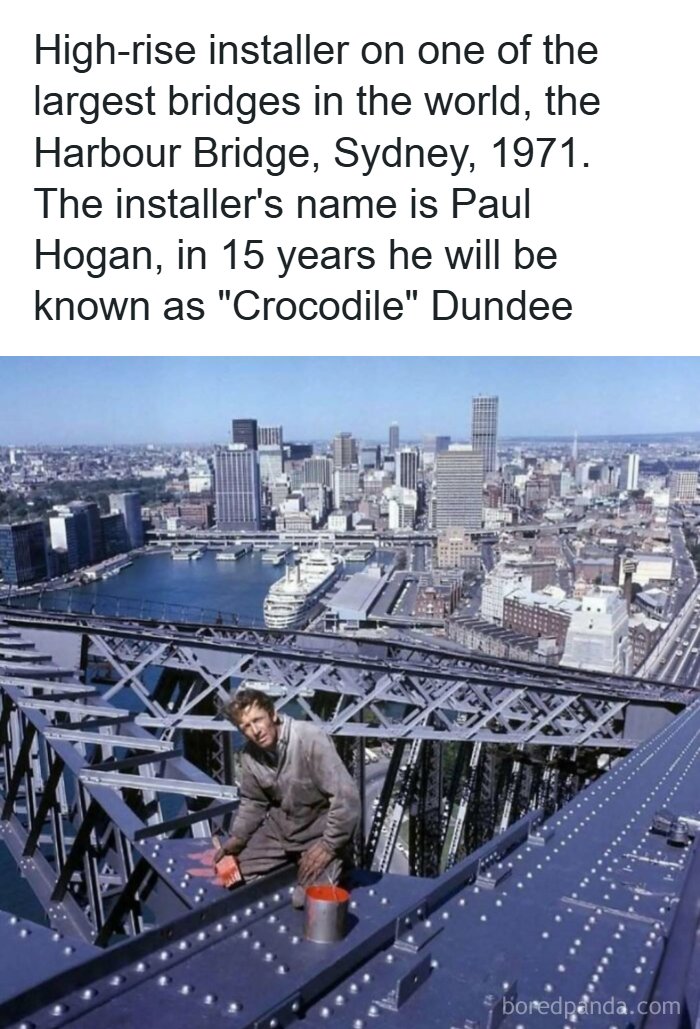 High-rise installer working on Sydney Harbour Bridge in 1971, showing unique moments in ancient and recent history.