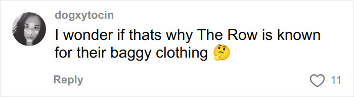 Social media comment questioning if The Row's baggy clothing style relates to Mary-Kate and Ashley Olsen's disappearance and rift.
