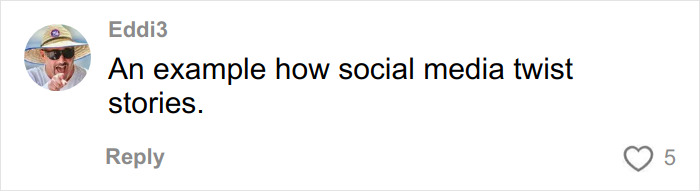 Commenter Eddi3 wearing glasses and a hat, discussing social media twist stories in a casual online post.