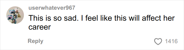 User comment expressing sadness and concern that mental health impact may affect Bridgerton actress's career.