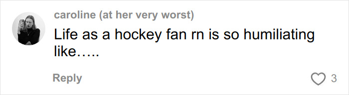 Comment from user caroline expressing frustration as a hockey fan, related to Olympic hero Jack Hughes' awkward interaction with crowd. Comment from user caroline expressing frustration as a hockey fan, related to Olympic hero Jack Hughes' awkward interaction with crowd.