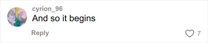 Comment on social media by user cyrion_96 saying And so it begins, referencing model calling out fashion brand for plagiarizing likeness with AI photos.