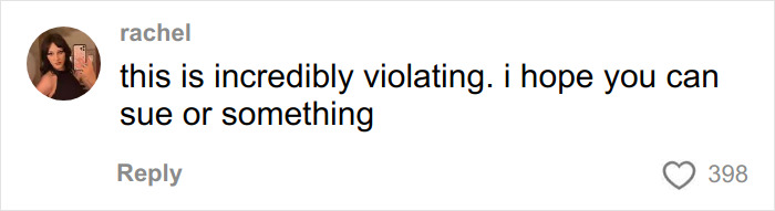 Comment by user Rachel expressing concern over fashion brand plagiarizing her likeness with AI photos in a controversial ad.