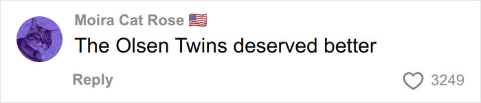 Comment on social media stating the Olsen Twins deserved better, related to Mary-Kate and Ashley Olsen&rsquo;s disappearance and rift.
