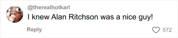 Social media comment praising Alan Ritchson, referencing his bodycam footage in a brutal neighbor confrontation incident.