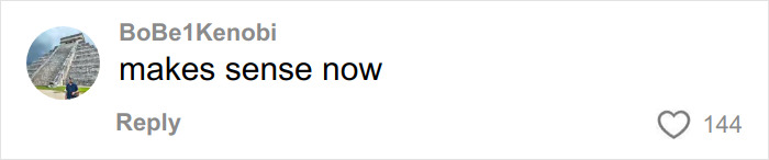 Comment on social media from user BoBe1Kenobi saying makes sense now with 144 likes, related to Alan Ritchson’s bodycam footage neighbor confrontation.