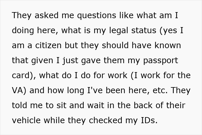 Woman detained by ICE in parking lot for speaking a foreign language, facing questioning about legal status and work details. Woman detained by ICE in parking lot for speaking a foreign language, facing questioning about legal status and work details.