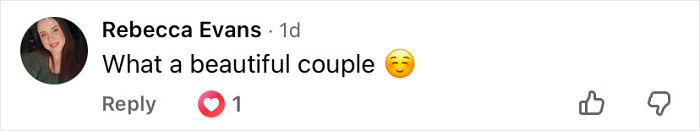 Comment from Rebecca Evans saying what a beautiful couple with a smiling face emoji, related to Timoth&eacute;e Chalamet Oscars night discussion.