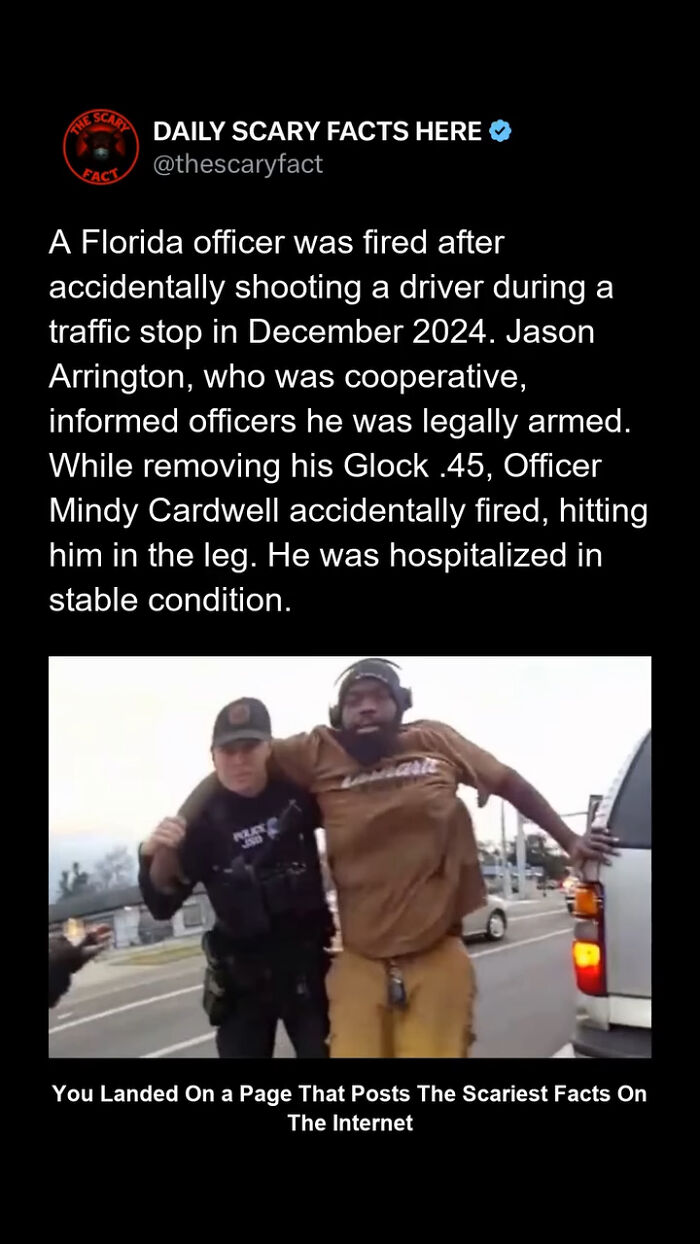 Police officer accidentally shoots driver during traffic stop in Florida, a scary fact about law enforcement incidents.