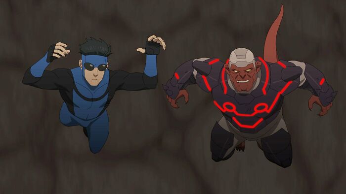 Two animated characters from Invincible Season 4 Episode 4, showcasing guest voice actors in dynamic action poses.