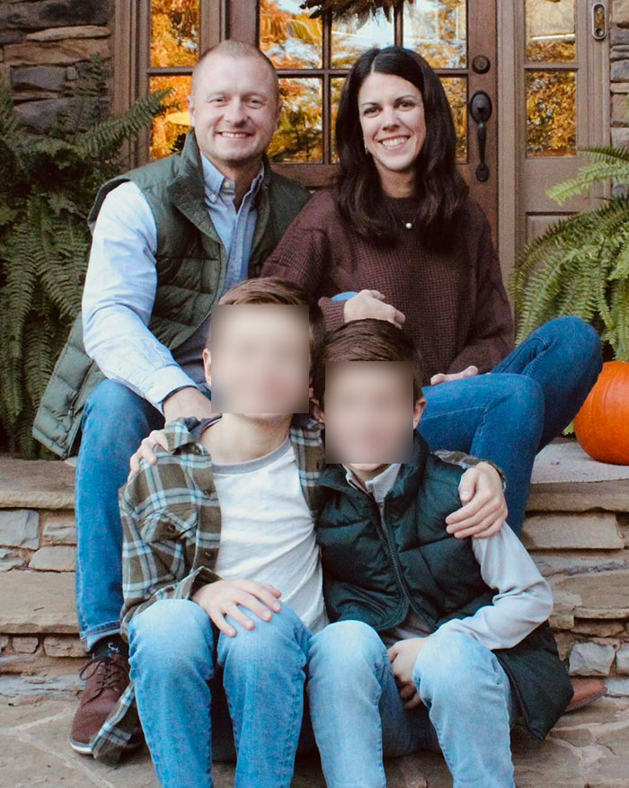 Family portrait on front steps, highlighting heartbreaking new details after high school teacher loses life in prank gone wrong.