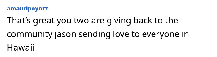 Comentário mencionando Jason Momoa enviando lembranças à comunidade do Havaí em meio a enchentes históricas e evacuações em massa.