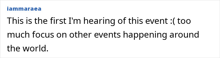 Comentário declarando desconhecimento do evento e preocupação com o foco em outros eventos globais, relacionados a inundações e evacuações históricas.