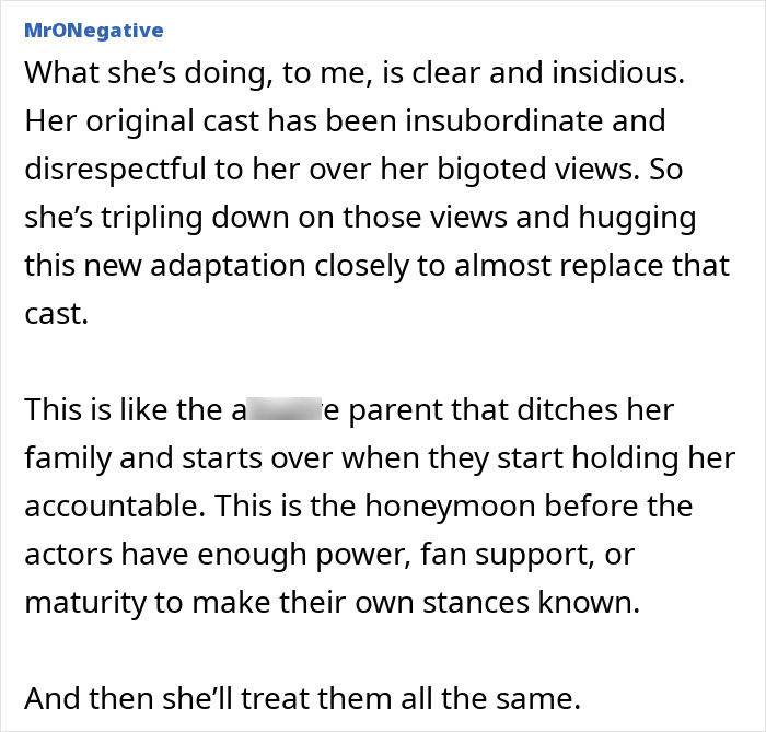 Screenshot of a comment discussing J.K. Rowling’s views on the Harry Potter reboot amid backlash and cast conflicts. Screenshot of a comment discussing J.K. Rowling’s views on the Harry Potter reboot amid backlash and cast conflicts.