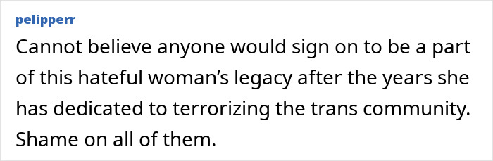 Screenshot of a comment expressing disdain, mentioning J.K. Rowling and backlash related to the Harry Potter reboot. Screenshot of a comment expressing disdain, mentioning J.K. Rowling and backlash related to the Harry Potter reboot.
