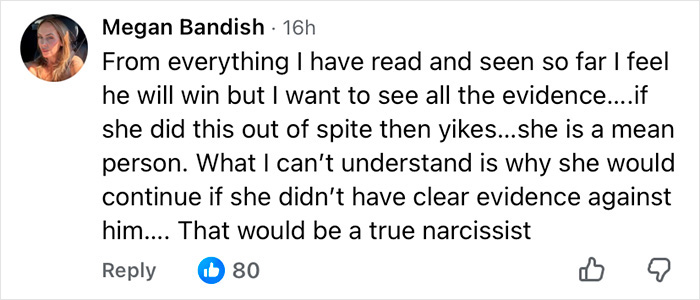 Comment from Megan Bandish discussing evidence in Justin Baldoni’s legal battle with Blake Lively amid new explosive messages.