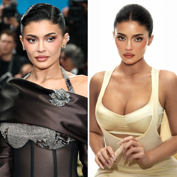 Side-by-side comparison of Kylie Jenner's personal and public photos highlighting dramatic differences and edits.