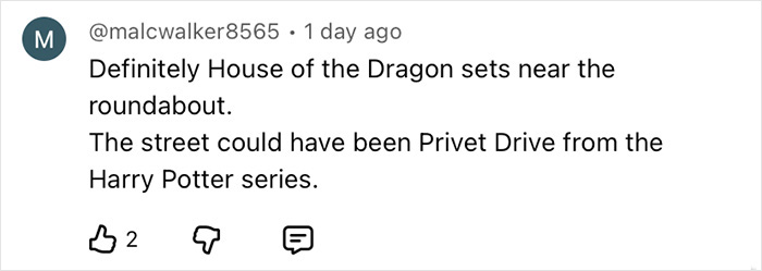 Comment mentioning a man sneaking a drone over the Harry Potter set revealing astounding details about Privet Drive.