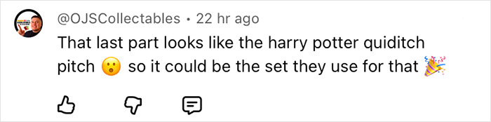Comment about Harry Potter Quidditch pitch set, speculating it could be the actual set used in filming.