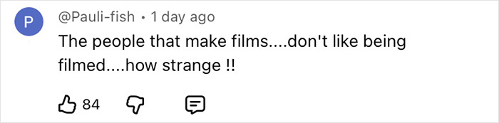 Comment on video about man sneaking a drone over Harry Potter set, discussing film makers disliking being filmed.