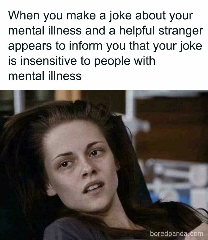 Woman with a confused expression paired with a relatable meme about mental illness from funny and relatable memes.
