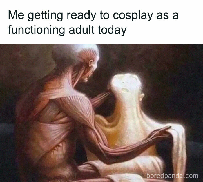 Meme showing a person peeling off a skin-like layer, humorous and relatable meme for scrolling instead of dealing with problems.