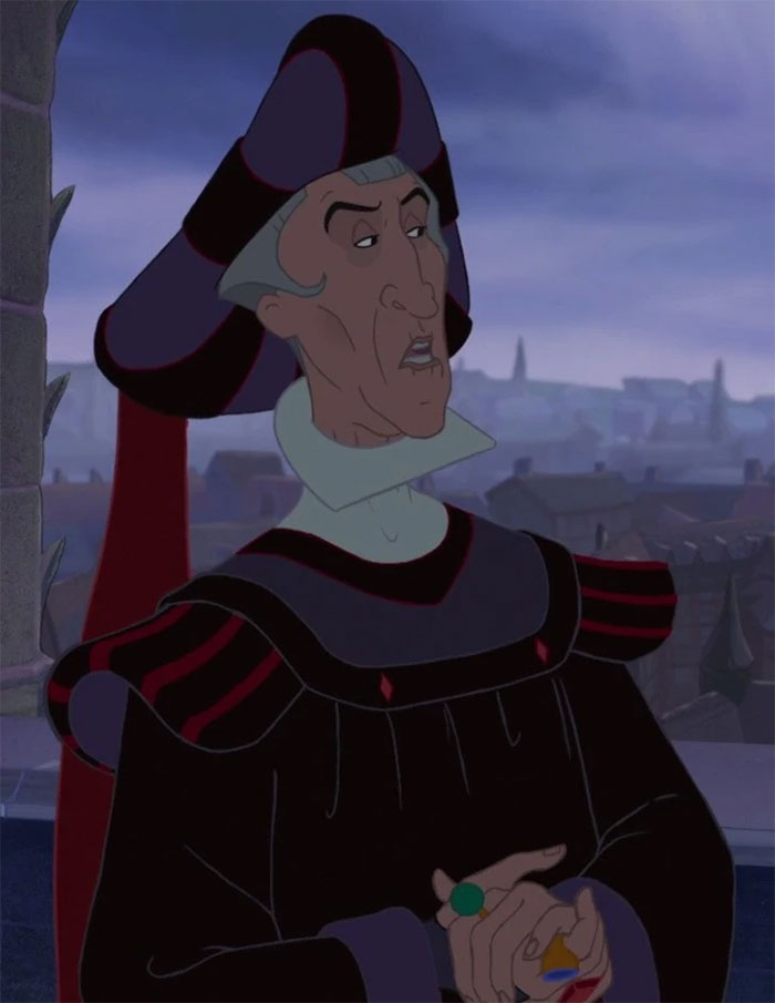 Animated character in a medieval outfit looking contemplative against a twilight cityscape, illustrating men dropping red pill mindset.