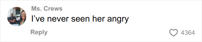 Comment by Ms. Crews expressing surprise at someone being angry, related to Michelle Duggar heated confrontation after bail.