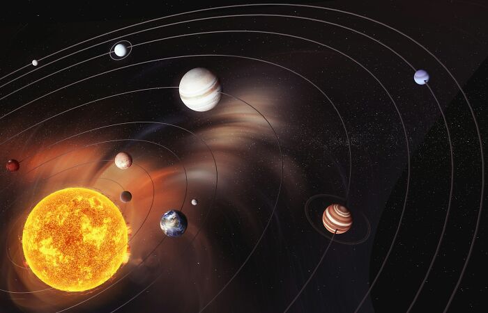 Solar system planets orbiting the sun, illustrating scientific facts about space and the universe to blow your mind today.