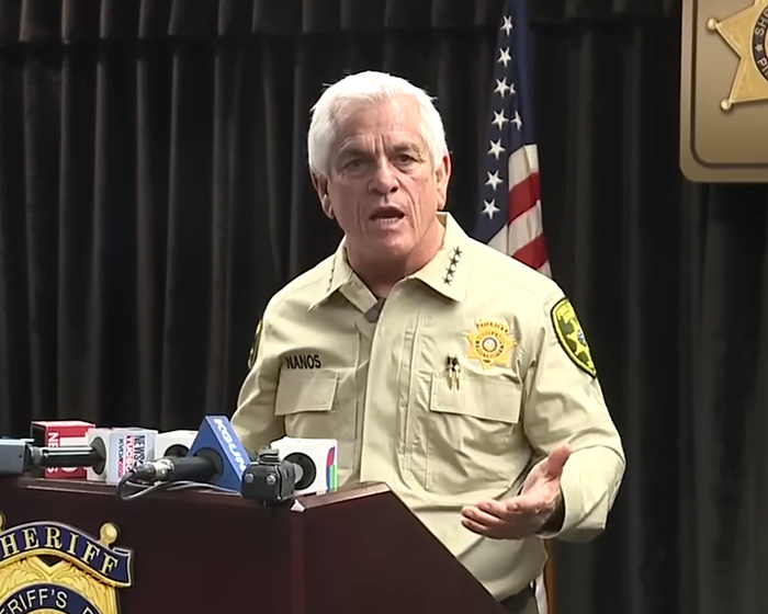 Sheriff Nanos speaking at a press conference addressing the mystery of gloves in Nancy Guthrie case.