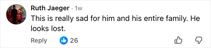 Screenshot of a Facebook comment expressing sadness and concern, related to Nick Reiner&rsquo;s account and breaking point signs.