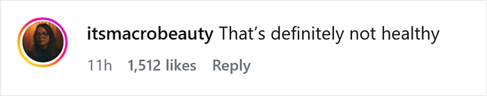 Instagram comment by user itsmacrobeauty saying That&rsquo;s definitely not healthy, reacting to Nicola Peltz disturbing behavior.