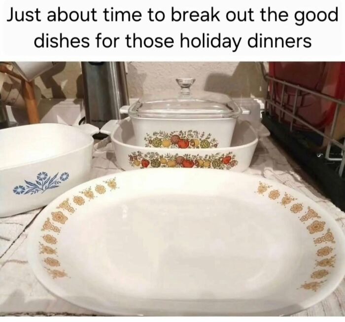 Vintage holiday dinner dishes with floral patterns, evoking nostalgia and instantly transporting millennials back to childhood memories