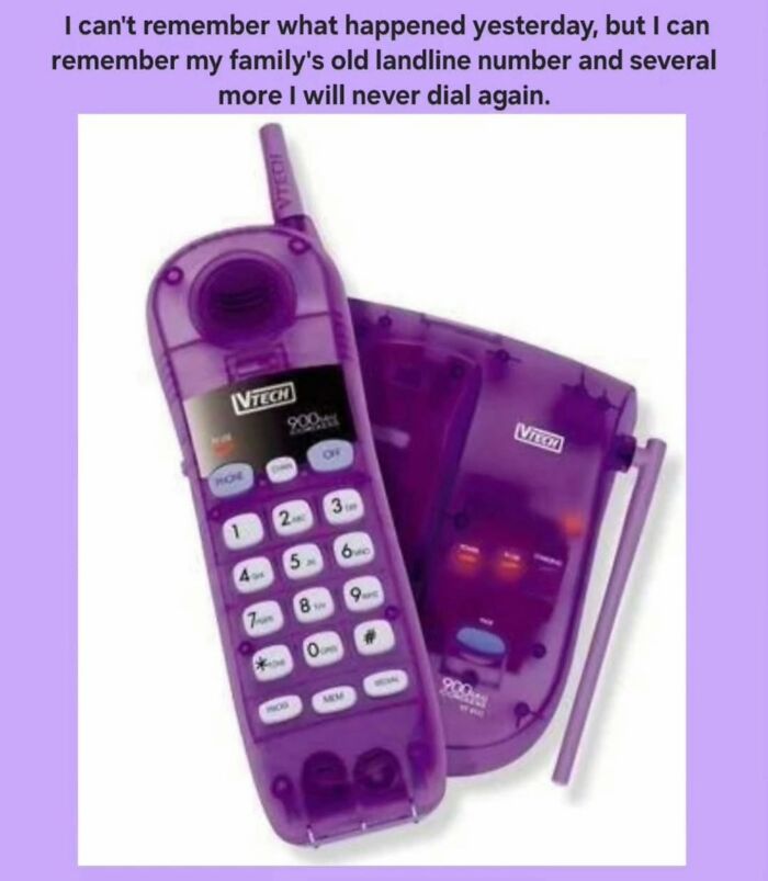 Purple VTech cordless landline phone nostalgic for millennials, instantly transporting them back to their childhood memories.