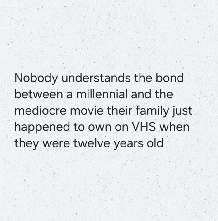 Text about the unique bond millennials have with old VHS movies from their childhood memories in nostalgic posts.