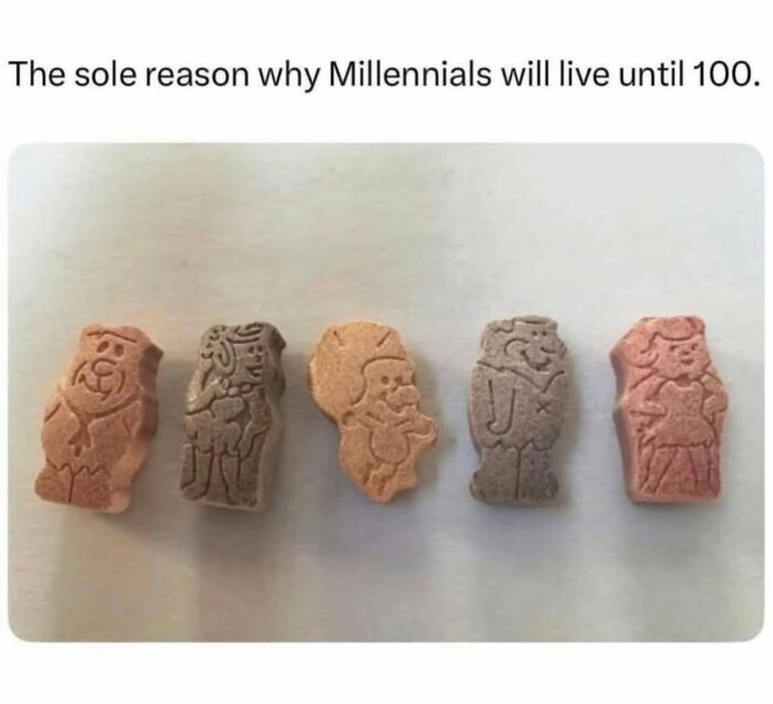 Nostalgic Flintstones vitamins shaped like cartoon characters symbolizing millennial childhood memories.