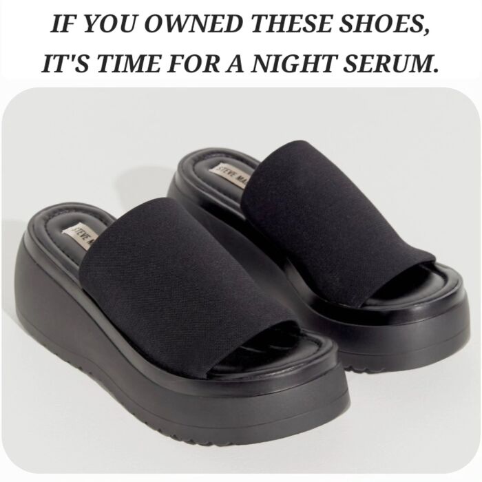 Black platform slide sandals representing nostalgic fashion trends that might instantly transport millennials back to their childhood.