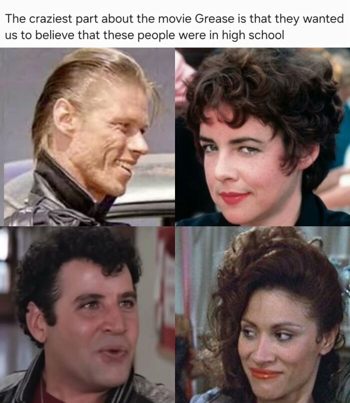 Four characters from the movie Grease shown in close-ups, highlighting nostalgia for millennials' childhood memories.