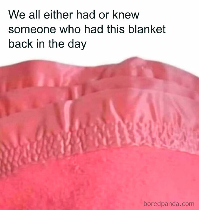Pink vintage blanket with textured border, evoking nostalgia and instantly transporting millennials back to their childhood memories
