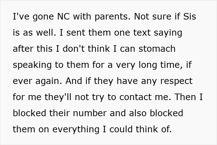 Text message describing cutting off contact with sibling after a harsh reality check about wedding and honeymoon expectations Text message describing cutting off contact with sibling after a harsh reality check about wedding and honeymoon expectations