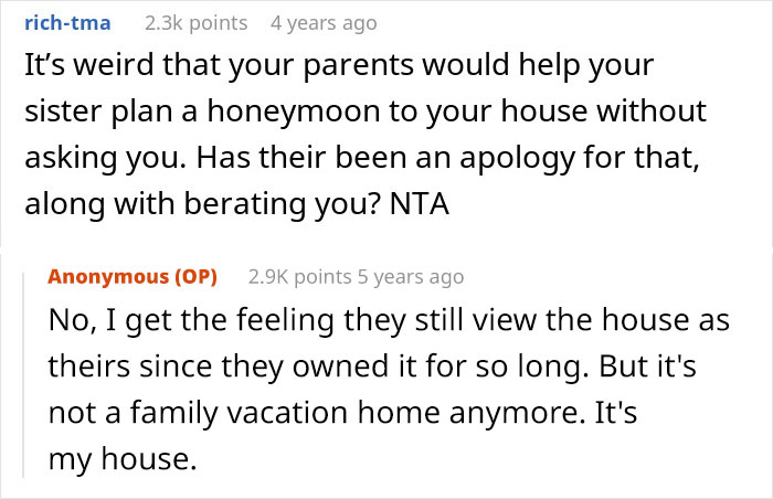 Text conversation about a bride expecting to spend honeymoon at sibling’s house and facing family tension. Text conversation about a bride expecting to spend honeymoon at sibling’s house and facing family tension.