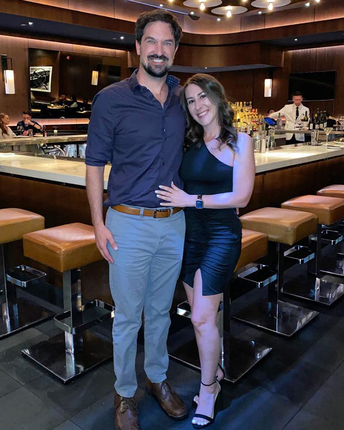 Man and woman posing together in a bar setting, related to nurse's chilling final text after ex-coworker arrest.