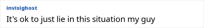 Screenshot of an online comment saying it's okay to lie in this situation, related to owner of world's tiniest package apology.