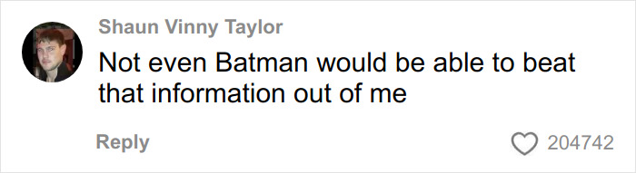 User comment by Shaun Vinny Taylor expressing defiance, with over 204,000 likes, related to the owner of world's tiniest package apology.