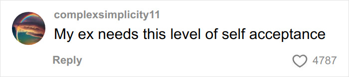 Comment by user complexsimplicity11 expressing a desire for self-acceptance, relevant to owner of world's tiniest package.