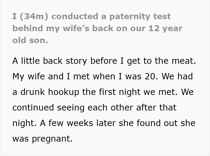 Text excerpt where a dad doubts paternity of his 12-year-old son after a chance meeting with an old friend.