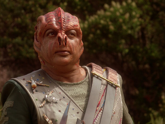 Alien character in detailed costume outdoors, illustrating surgical staff and unhinged patient confessions under sedation.