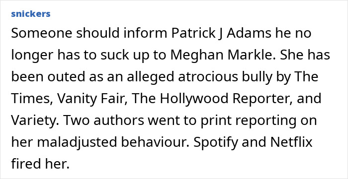 Patrick J. Adams revela que 'Eye Rolls eram uma constante' com a co-estrela de 'Suits' Meghan Markle