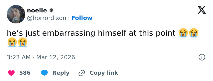 Tweet by user noelle criticizing Pedro Pascal, highlighting fan reactions and controversy around rumored boyfriend speculation.