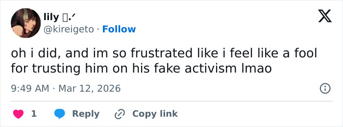 Tweet from user expressing frustration and calling out Pedro Pascal for alleged fake activism and hypocritical behavior online.
